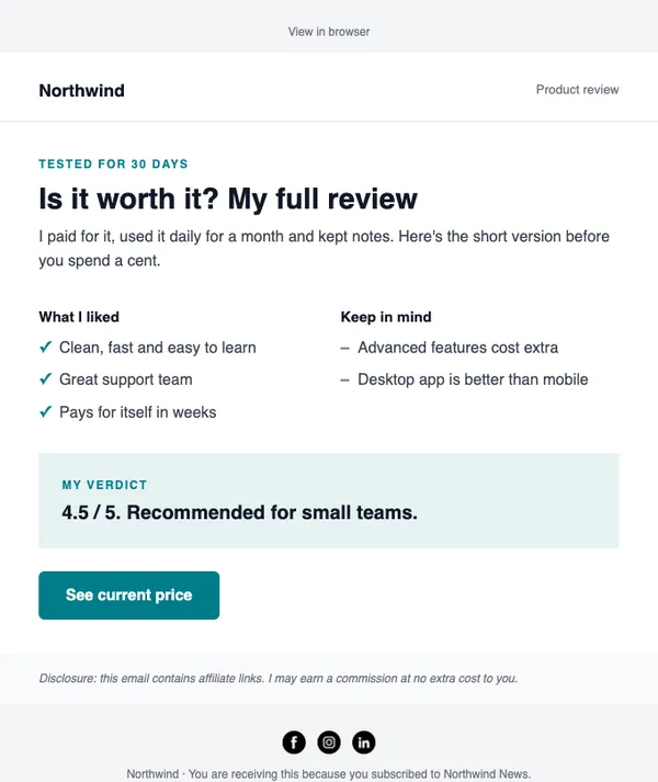 Review and verdict email template