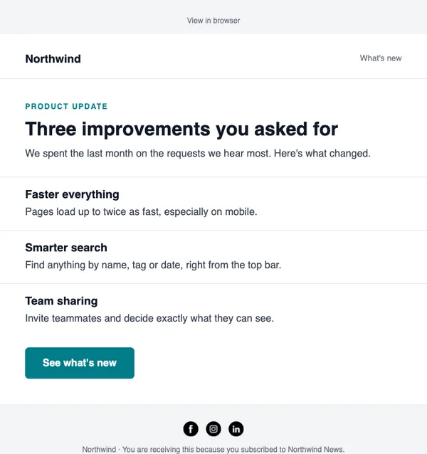 Product update email template