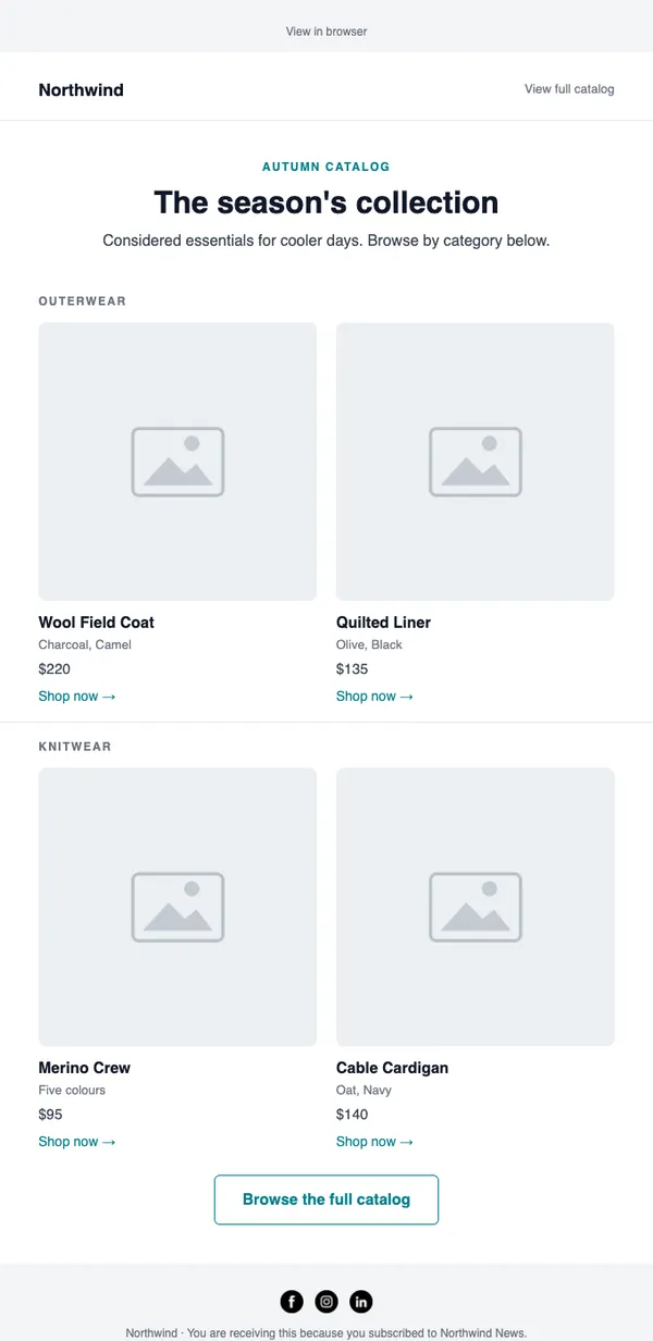 Seasonal collection email template