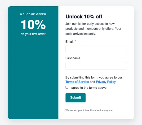 First-order discount form template