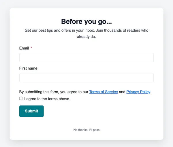 Before you go form template