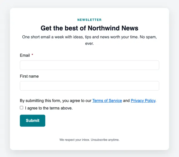 Newsletter sign-up form template