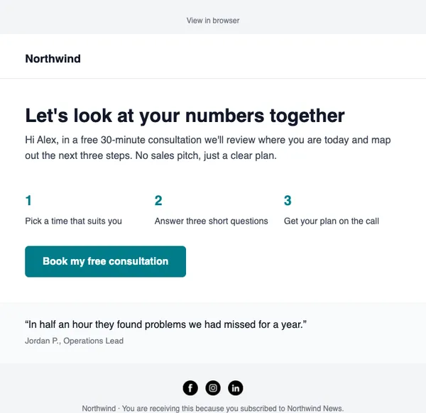 Book a consultation email template