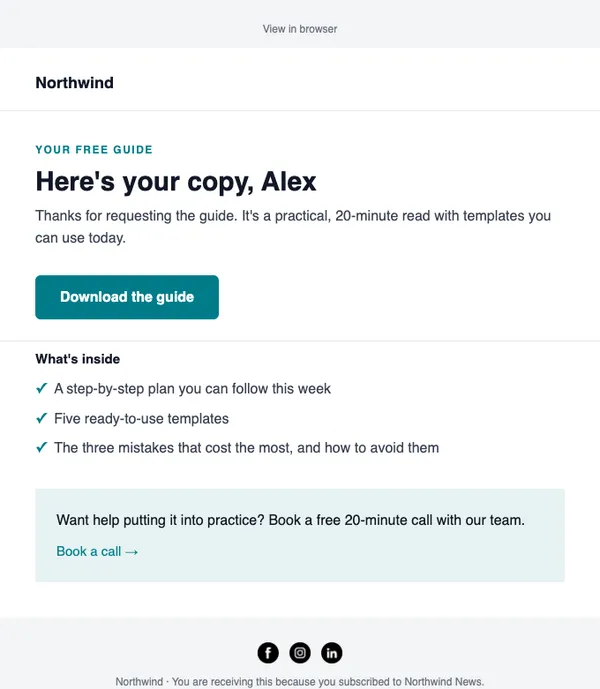 Free guide delivery email template