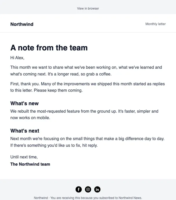Editor's letter email template