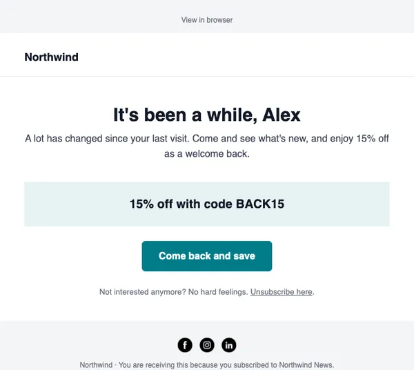 We miss you email template