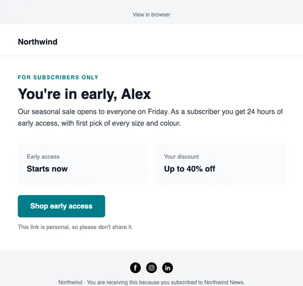 VIP early access email template